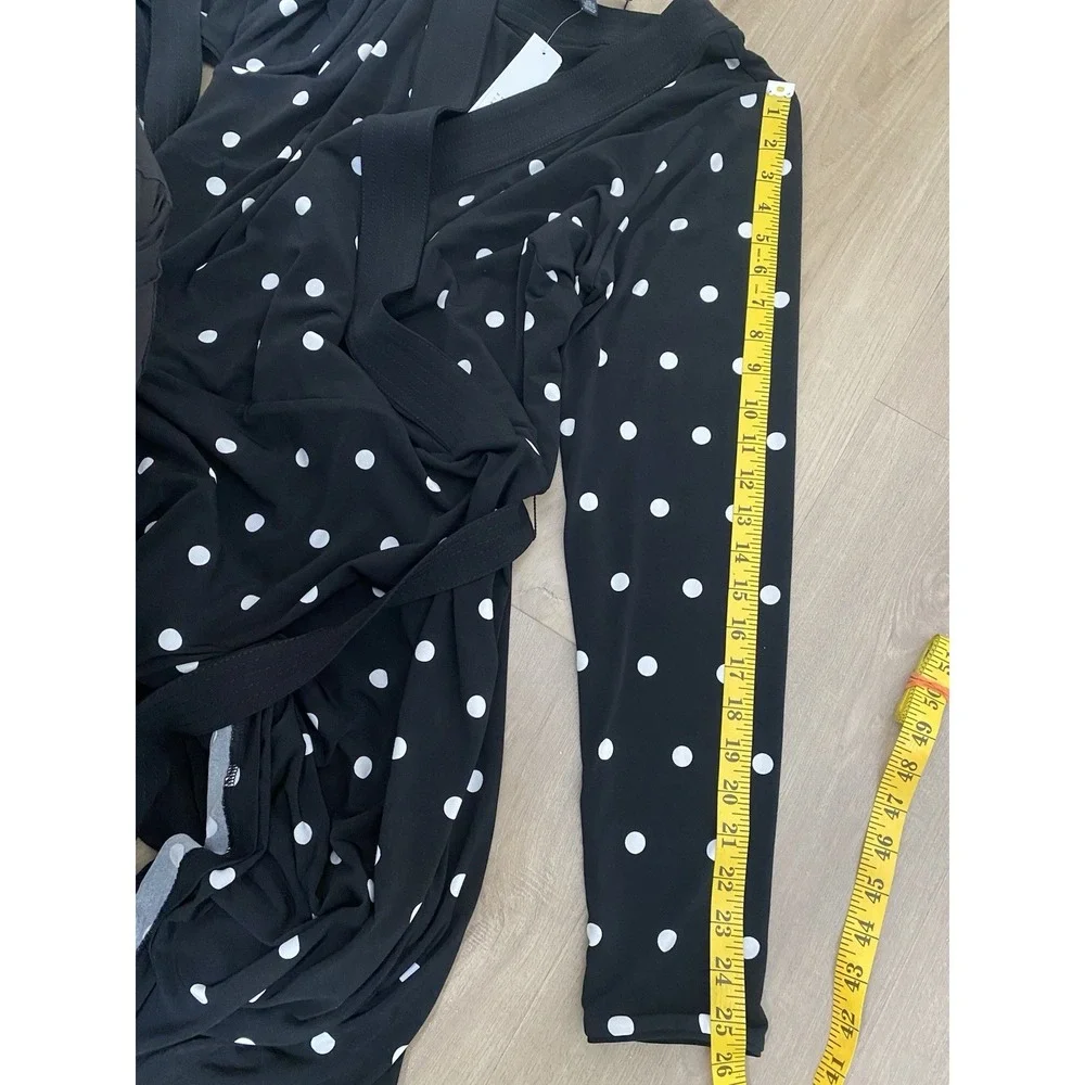 White House Black Market Black Polka Dot Long Sleeve Faux Wrap‎ Dress Size 16
